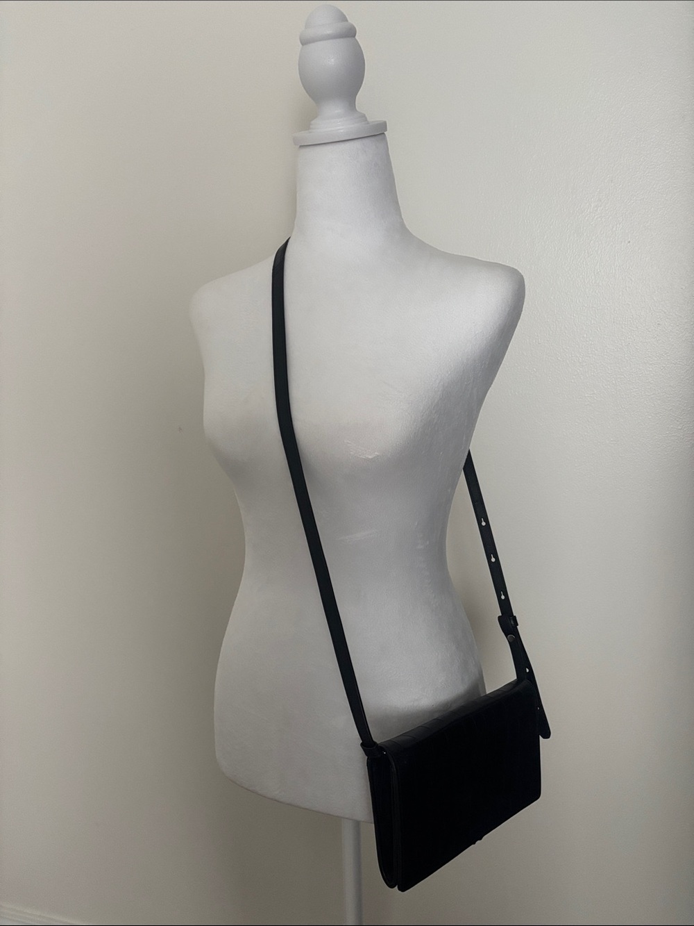 AllSaints Black Leather Flap Crossbody Bag